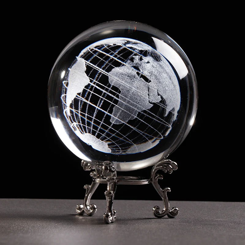 6 cm / 8 cm K9 Crystal Earth Globe 3D Laser Engrved Miniatured Earth Model Sphere Crystal Ball Craft Home Decoration Birthday