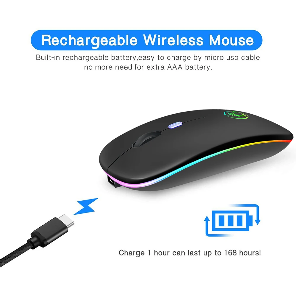 xiaomi wireless mouse bluetooth rgb rechargeable mouse wireless computer silent mause led backlit ergonomic gaming mouse laptop free global shipping