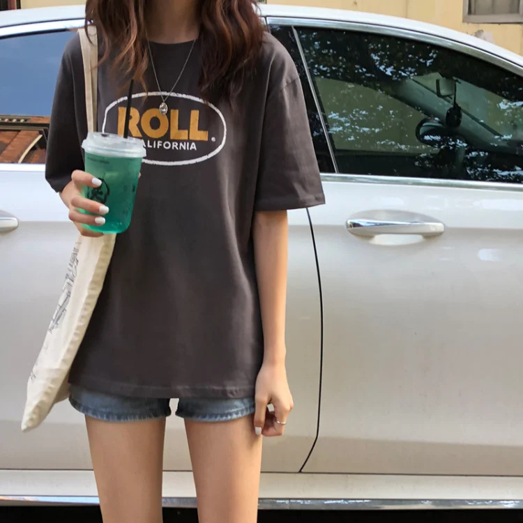 Винтажная повседневная женская футболка с коротким рукавом и круглым вырезом