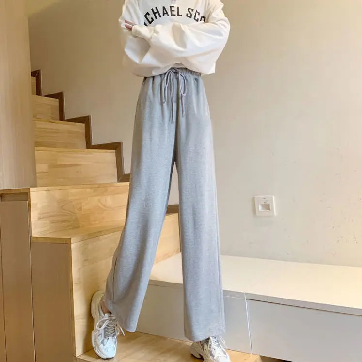 

2021 new grey leisure wide leg pants for female students