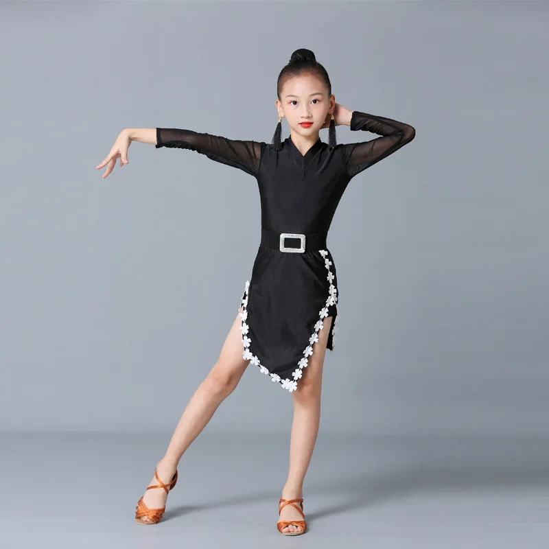

Children Latin Dance Dress 2020 Black Dance Split Dress Fringed Tango Salsa Ballroom Kids Dresses For Girls Costume Competition