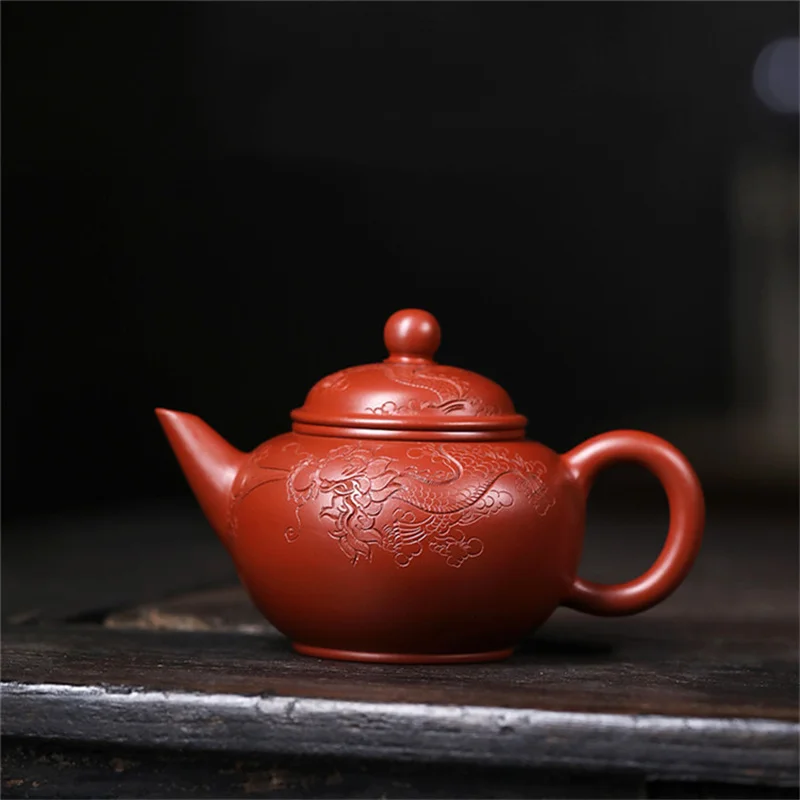 Новый чайник из фиолетовой глины Yixing ручной работы, сырая руда Dahongpao, вырезанный уровень дракона, искусственный китайский чайный набор