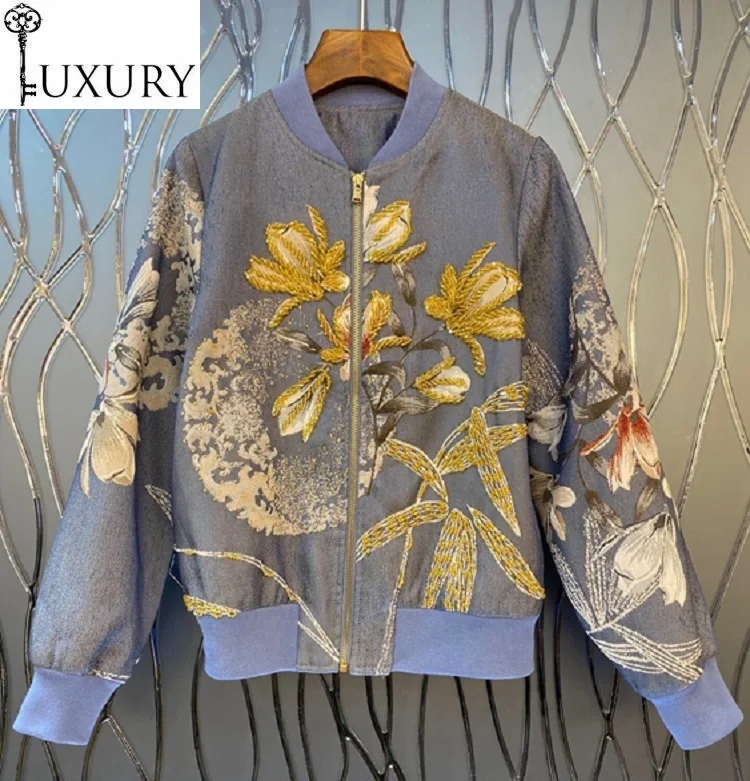 Женская куртка-бомбер с длинным рукавом повседневная ручной работы цветочным