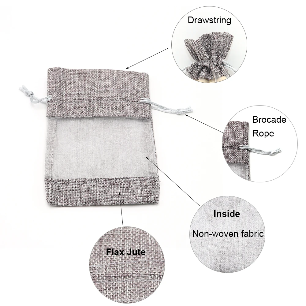 Джутовый мешочек для упаковки ювелирных изделий из органзы 50 шт. 10x4/13x8/16x22 см
