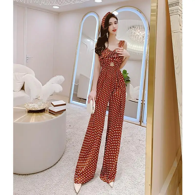 

Women 2021 New Spring Summer Fashion Office Ladies Vocational Casual Jumpsuit High Waisted Suspender Polka Dot Rompers Y653