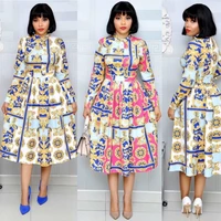 3xl plus size africa clothing trendy flower printed long sleeve midi dress women autumn robe long party african office dress