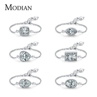 modian real 925 sterling silver exquisite luxury sparkling clear cz chain adjustable finger ring for women wedding fine jewelry