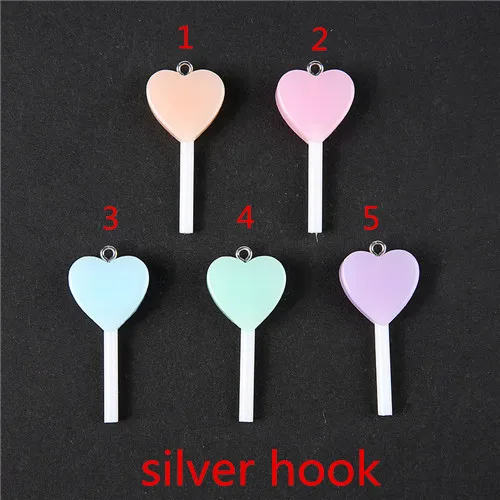 silver hook 16 шт./лот 18,5*39 мм леденец амулеты прозрачные формы сердца блеск Конфета из смолы аксессуары для ювелирных изделий Diy - Окраска металла: silver hook