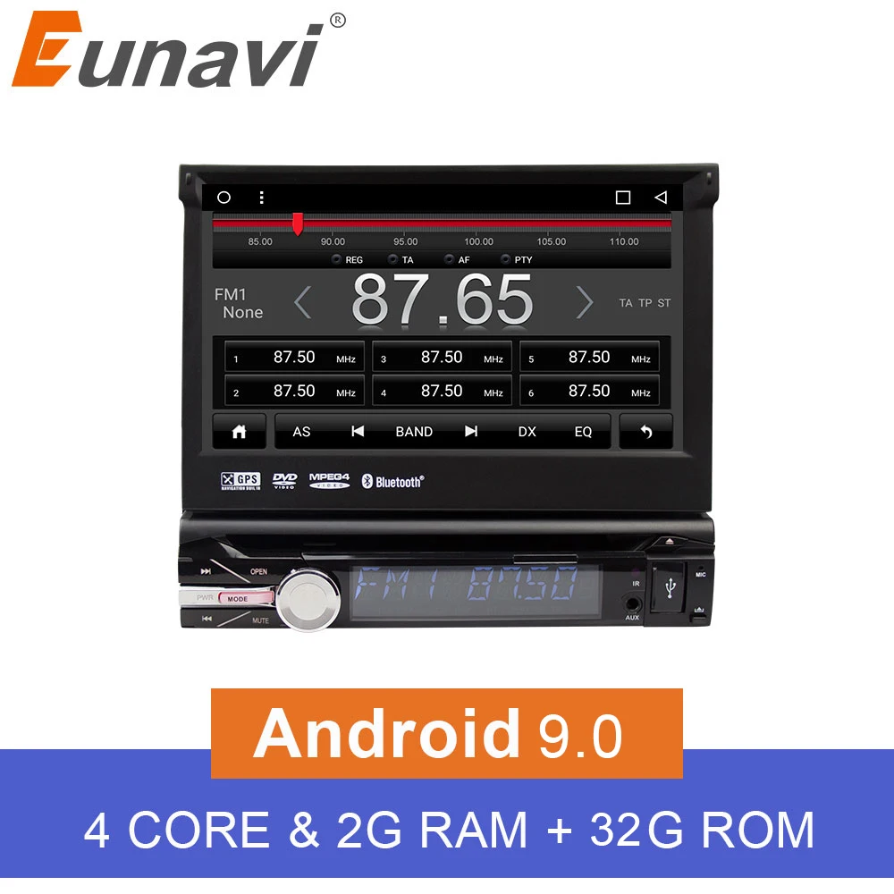 Eunavi 7 ''Универсальный один 1 Din Android 9,0 4 ядра автомобильный DVD плеер стерео gps Navi Wifi BT Радио 2 Гб Оперативная память Рулевое колесо RDS