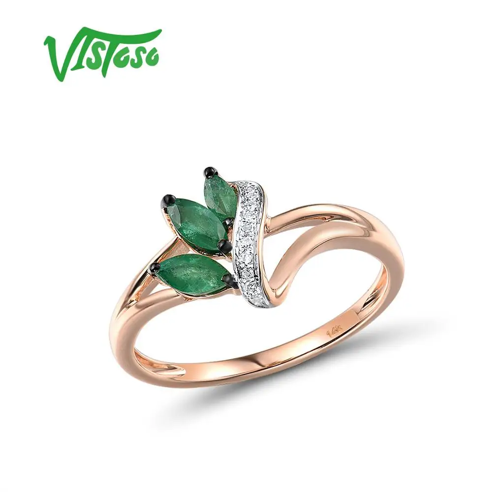 Женское золотое кольцо с изумрудами VISTOSO розовое золото 14 к 585 пробы со
