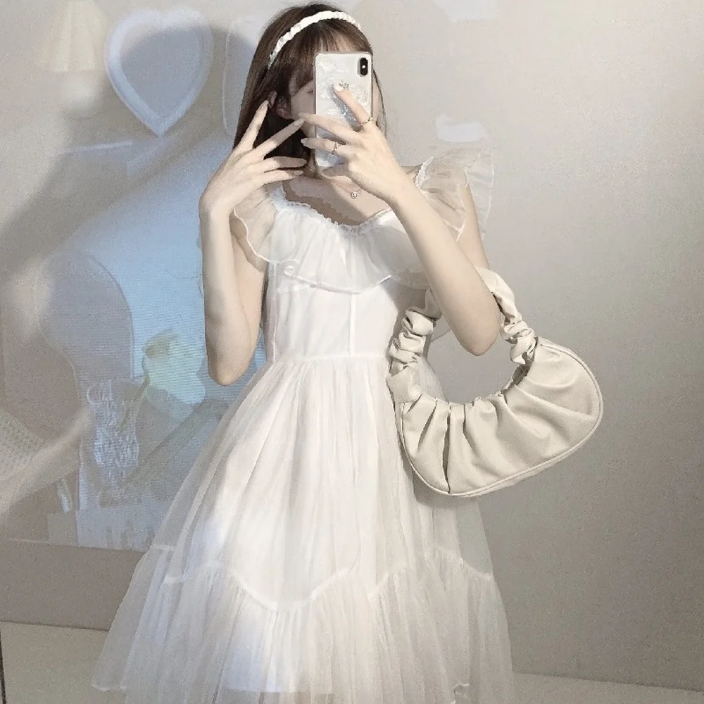 

Summer New Super Fairy Ruffled Mesh Princess Dress for Women Gothic Lolita Sweet Fairy First Love Pettiskirt