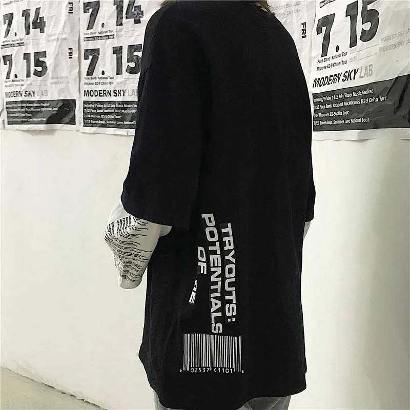

New women's letter print loose fake two-piece stitching long-sleeved T-shirt