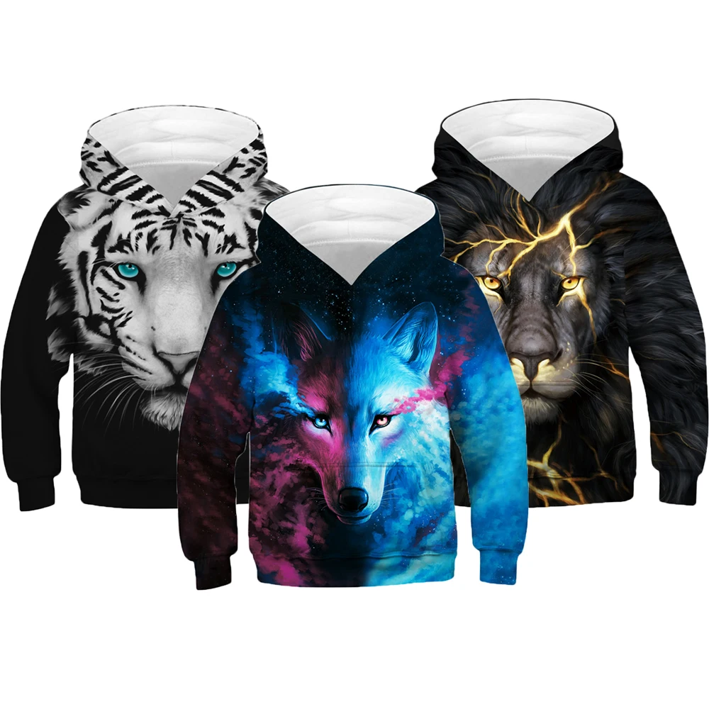 

Lion Wolf Tiger Unicorn Hoodies For Boy Girl Teens Spring Hooded Boys Sweatshirt Kids Sportswear Clothes Children Pullover Tops