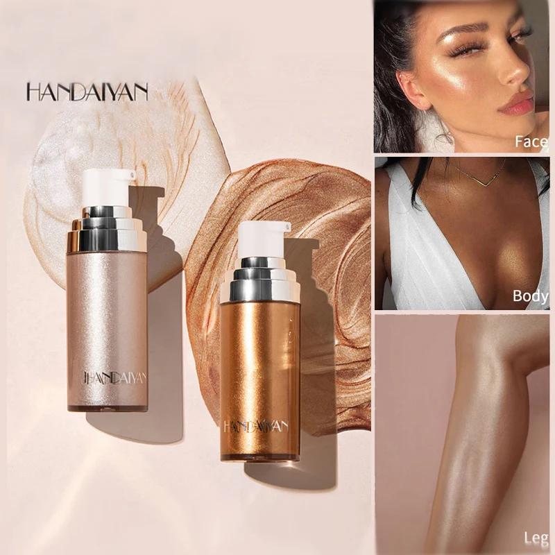 HANDAIYAN Shimmer Body Highlighter Cream Face Illuminator Makeup Liquid Bronzer Brighten Highlighter Metallic Rose Gold Cosmetic