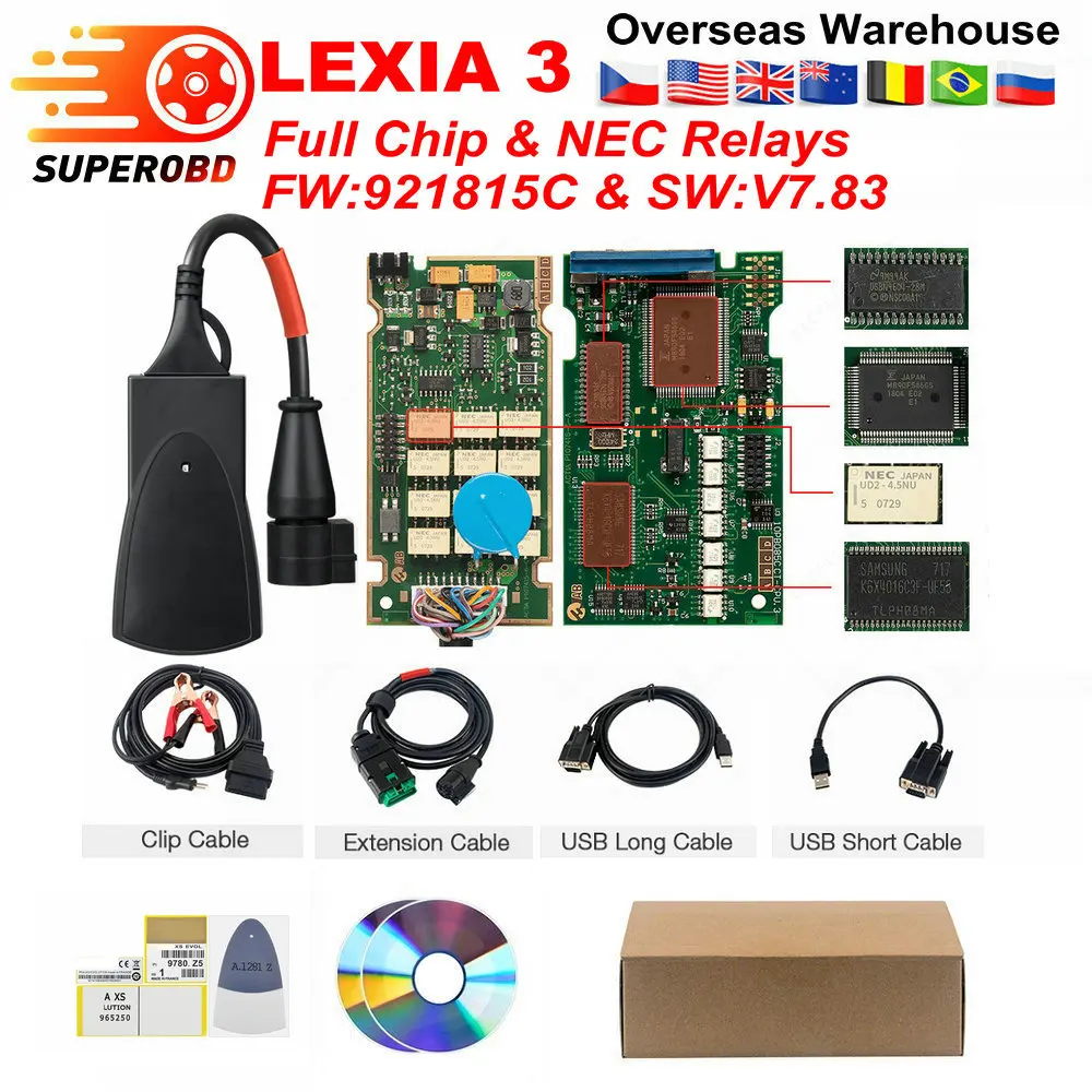 Lexia3 Diagbox v7.83 921815C Полный Чипсы золотой край для Citroen peugeot lexia 3 pp2000 инструменту диагностики Лексия diagbox V7.83