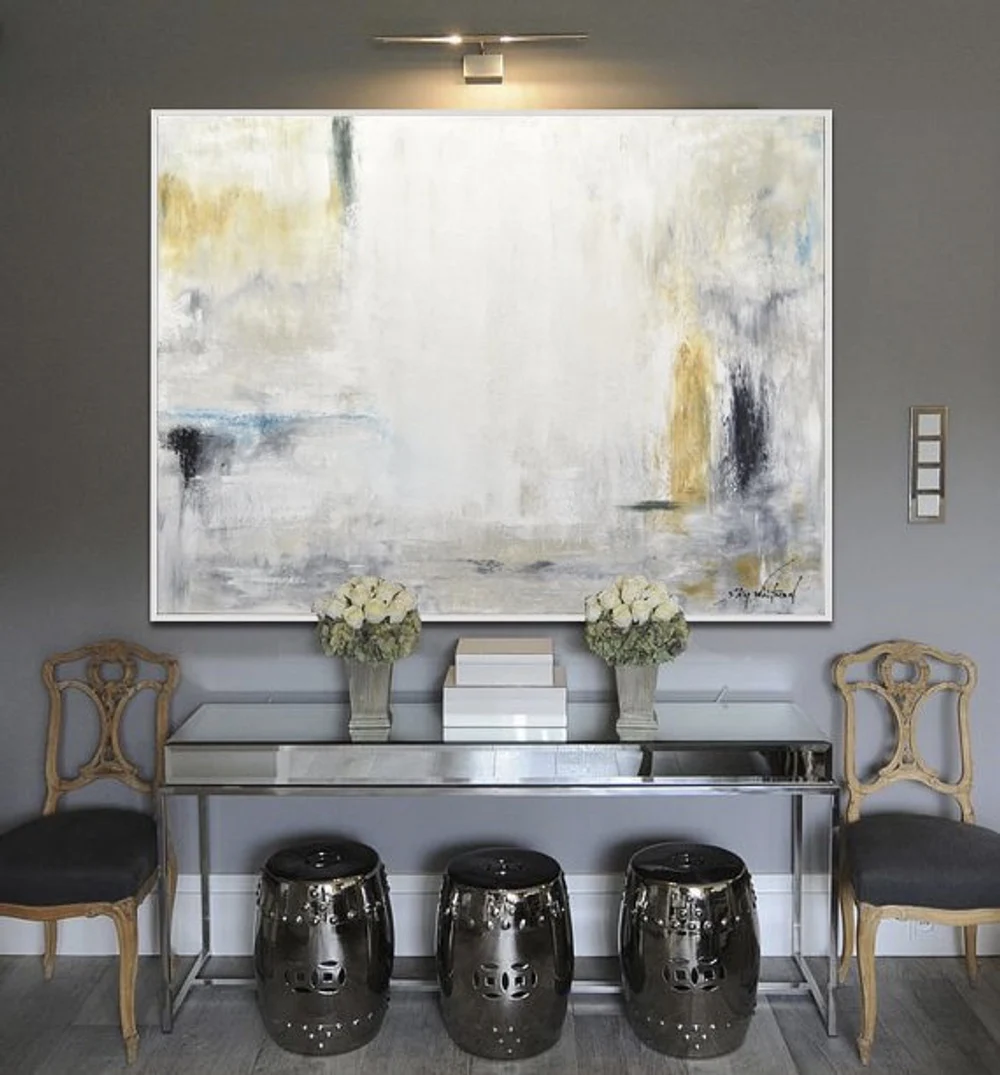 

Large Oil Paintings Original Modern Abstract Art White Amber Yellow Blue Oil Painting Contemporary Art Interior Design Wall Art