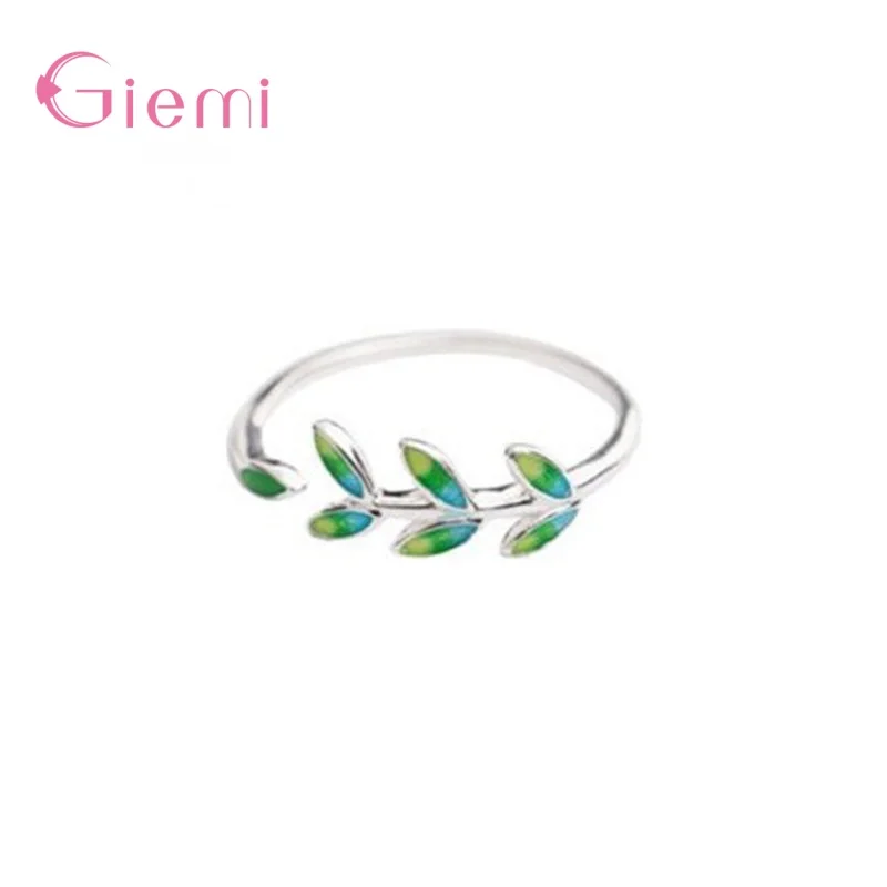 

Женское Винтажное кольцо с веткой оливкового дерева, регулируемое кольцо из серебра 925 пробы с эмалью и листьями, Подарочная бижутерия
