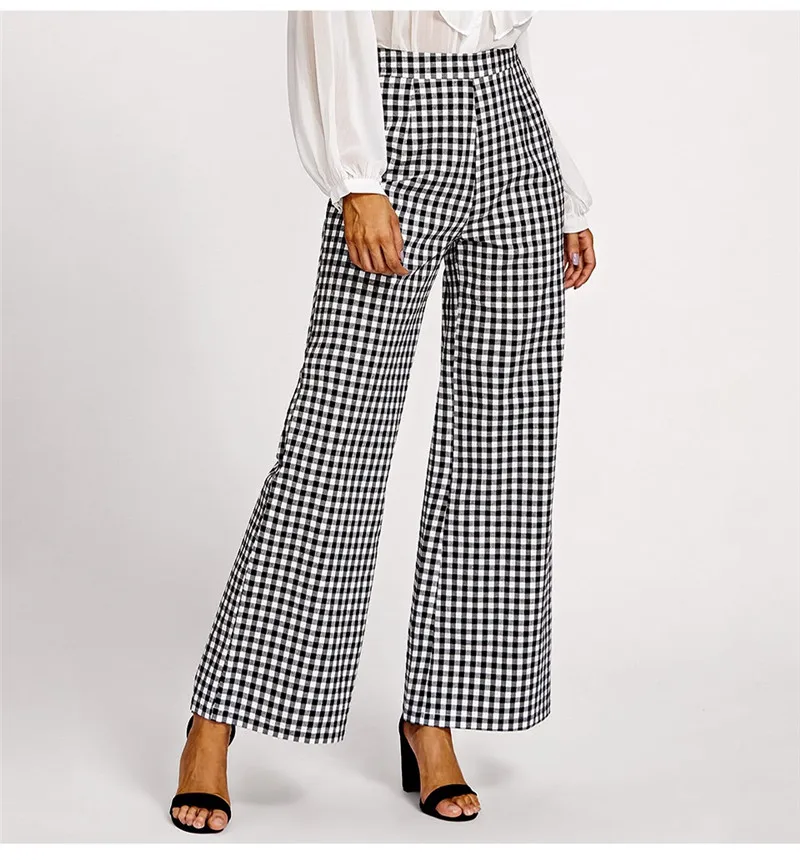 

2021 New Harajuku Women Vintage Plaid Pants wide leg pants Fashion Sheath Bodycon Flare Pants Chic High Waist Female Trousers