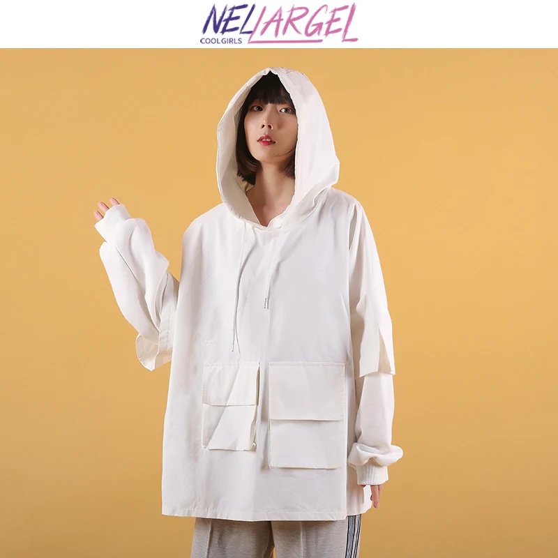 NELLARGEL Женские однотонные Лоскутные толстовки с капюшоном 2022 женские корейские