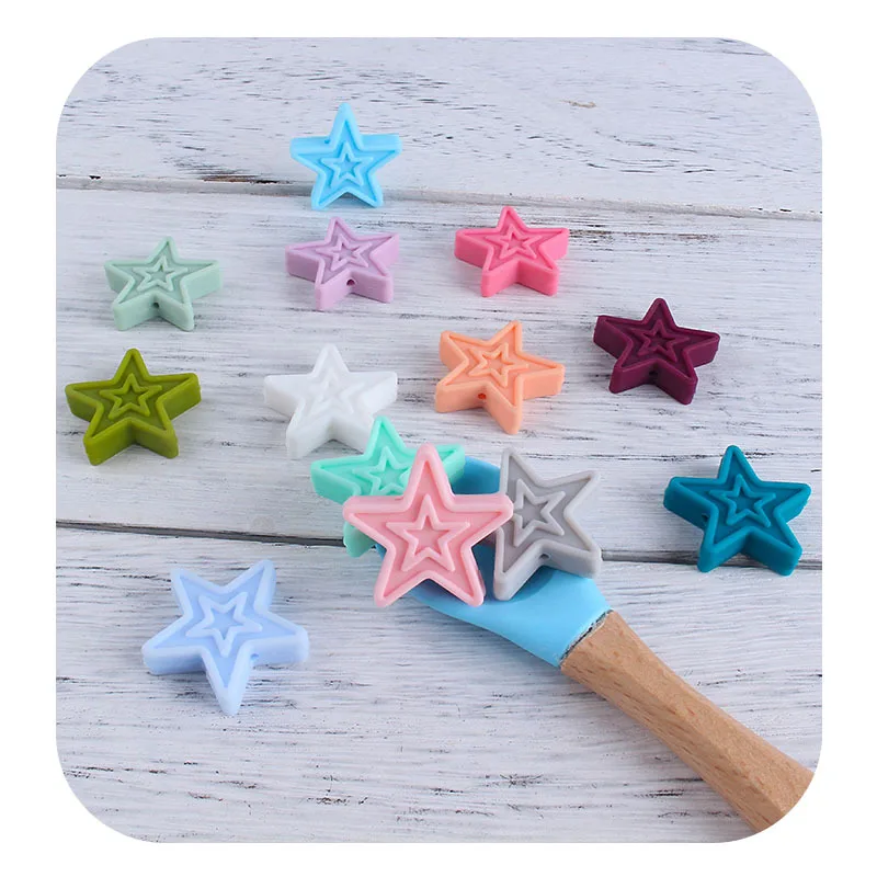 Coskiss-estrella de cinco puntas doble, 5 piezas, pentagrama de silicona sin BPA, collar de dentici&oacute;n para beb&eacute;, accesorios de pulsera de lactancia-3