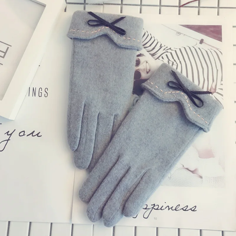 C03Grey Новые женские шерстяные перчатки на осень и зиму, теплые варежки на полный палец, двойные толстые уличные женские перчатки для вождения с сенсорным экраном G001 - Цвет: C03Grey