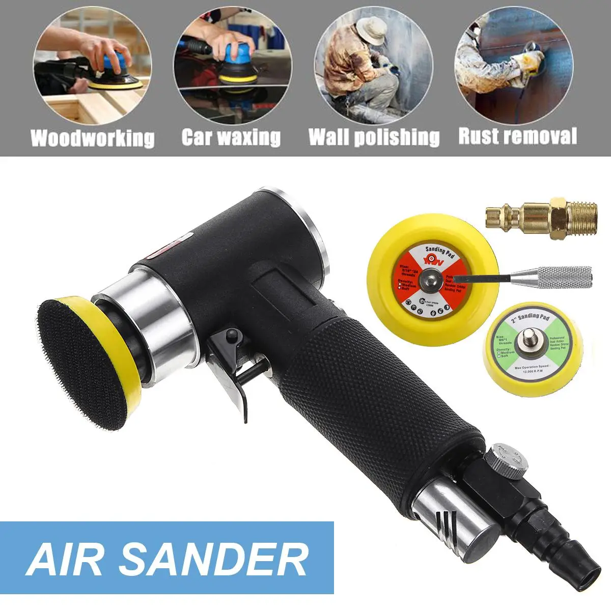 C Sander Kit Полировщик воздуха полировщик двойного действия случайный орбитальный полировальный коврик Автомобильная пневматическая шлифовальная машина для уход за автомобильной краской инструмент - Цвет: C Sander Kit