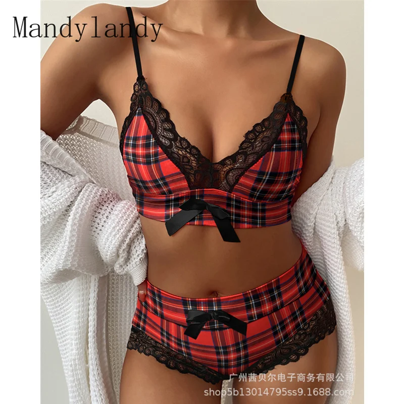 

Mandylandy модное женское нижнее белье, клетчатые бретельки, бюстгальтер, трусы, наборы сексуального нижнего белья, костюм, ап, кружевные трусики...