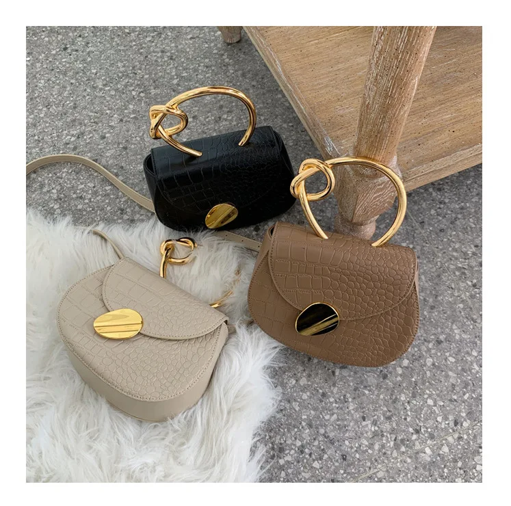 

Metal Knotted Handle Ladies Handbag 2021 Niche Ladies Messenger Bag Stone Grain PU Leather Women Shoulder Bag Ladies Tote Bag