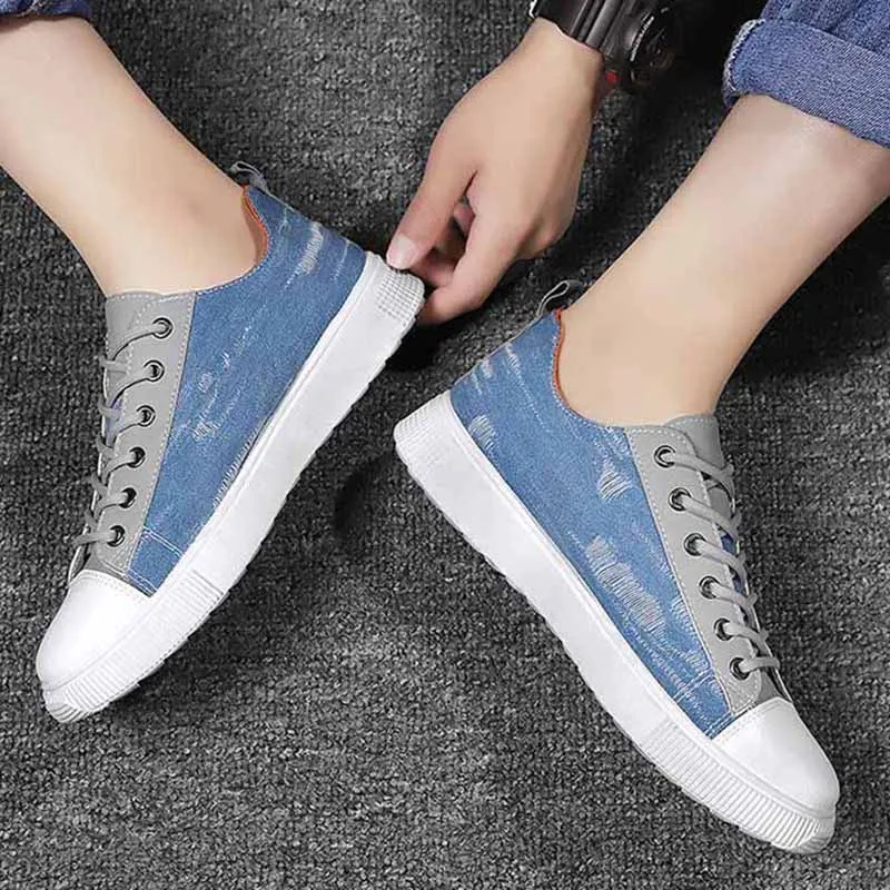 

Low-top Casual Men Vulcanized Shoes Fashion Personality Denim Lace Up Sneakers Spring/Summer Hot Sale Footwear