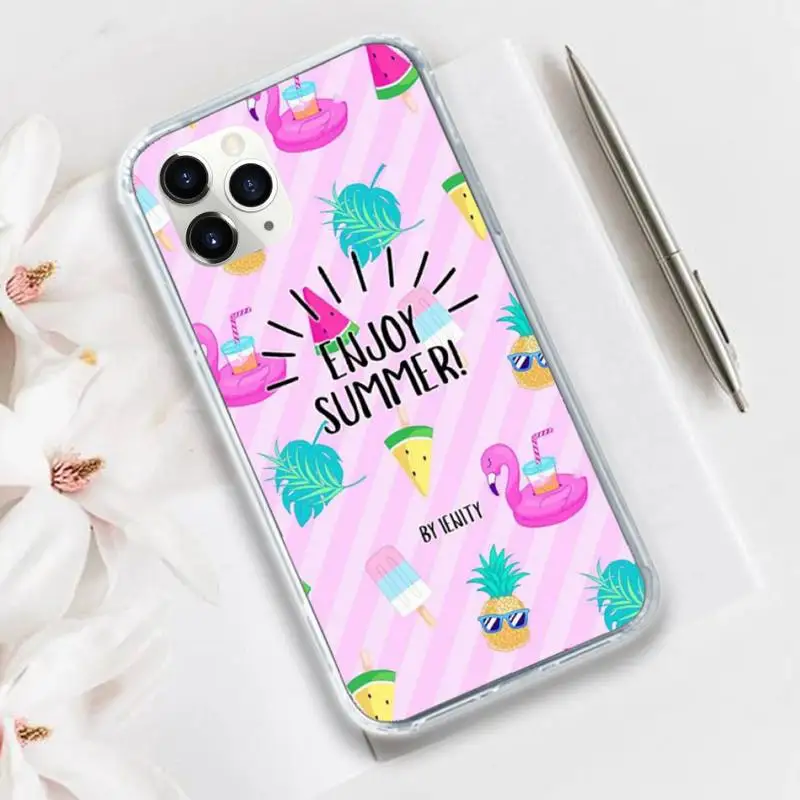 

Hello Cool Summer Beach Sea Phone Case Transparent for iPhone 11 12 mini pro XS MAX 8 7 6 6S Plus X 5S SE 2020 XR