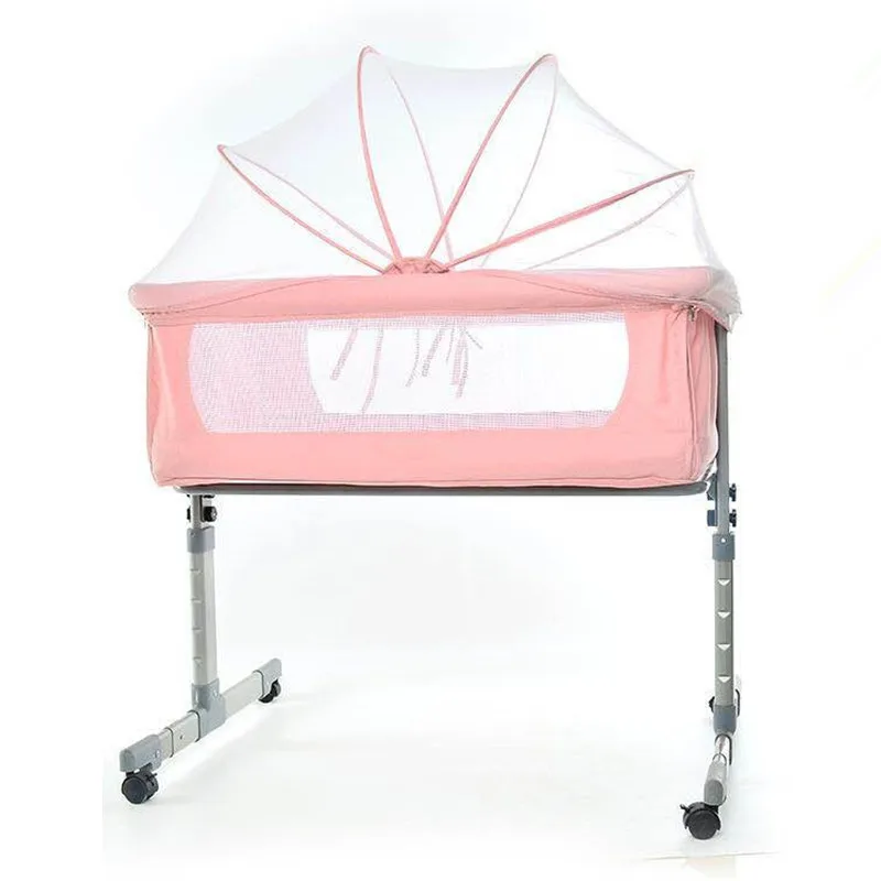 Pink(Can Adjustable) Переносная кровать, соединенная с обычной большой кроваткой родителей, переносная кровать для путешествий, переносная кроватка, дышащая Складная регулируемая по высоте кроватка - Цвет: Pink(Can Adjustable)