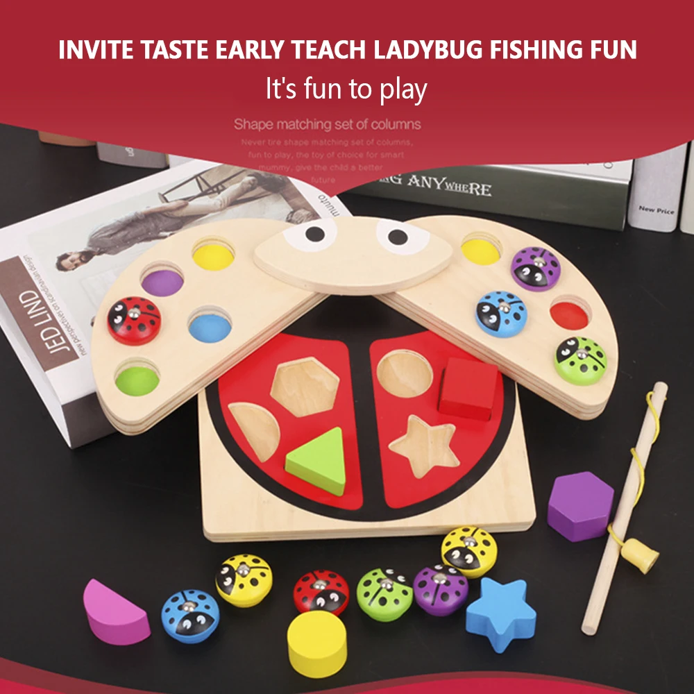 

3in1 Geometric Shape and Color Matching Fishing Toys Wooden 3D Puzzles Baby Montessori Early Education Color Learning Toys Gifts