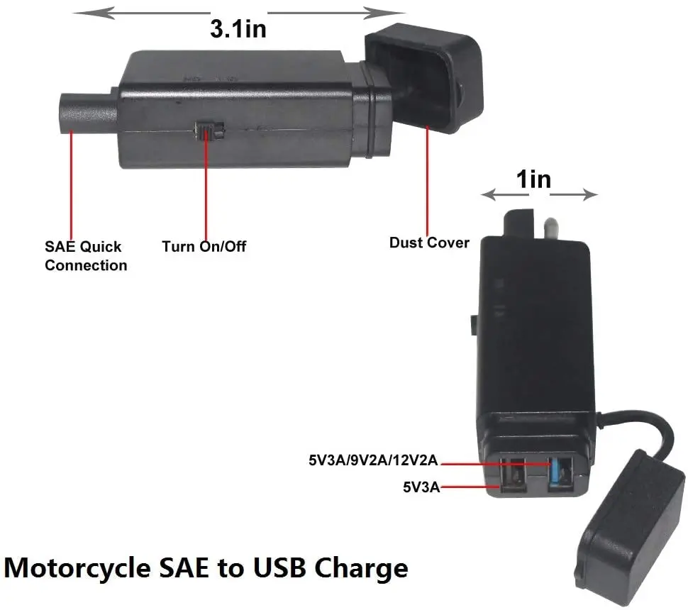 Кабель-адаптер для мотоцикла SAE-USB-5 в 3 А 9 12 В 2 двойной USB QC 0 Быстрая зарядка
