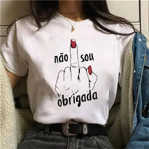 

European and American fashion ins super hot personality middle finger print short sleeve top women's loose casual top