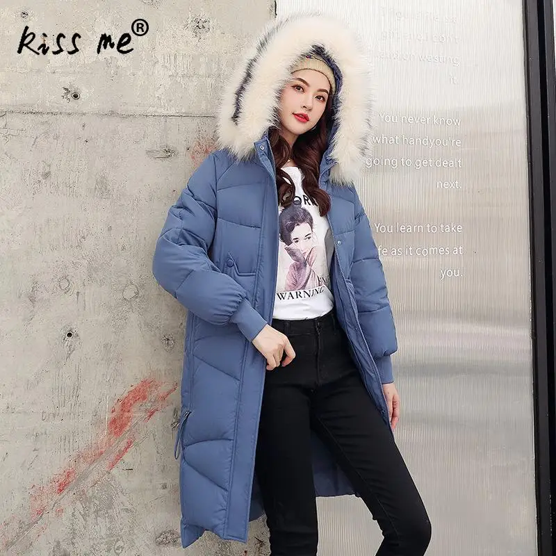 Стильное зимнее пуховое пальто средней длины однотонная теплая одежда с