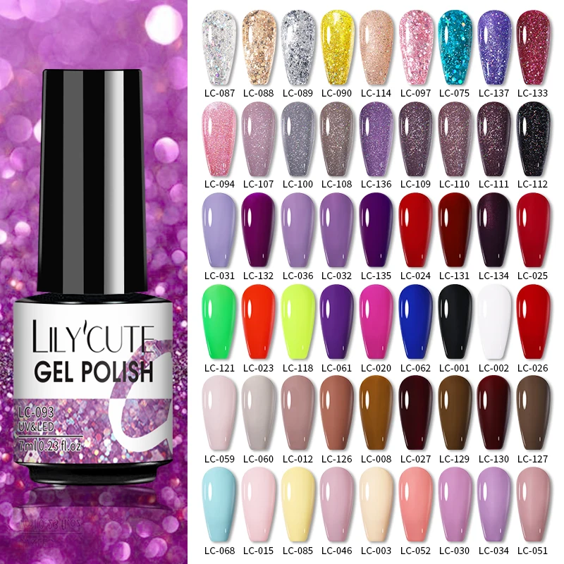 

LILYCUTE 7ml Gel Nail Polish Glitter Sequins Semi Permanent Varnish Gel Polish Base Top Coat UV LED Nail Art Gel Varnishes