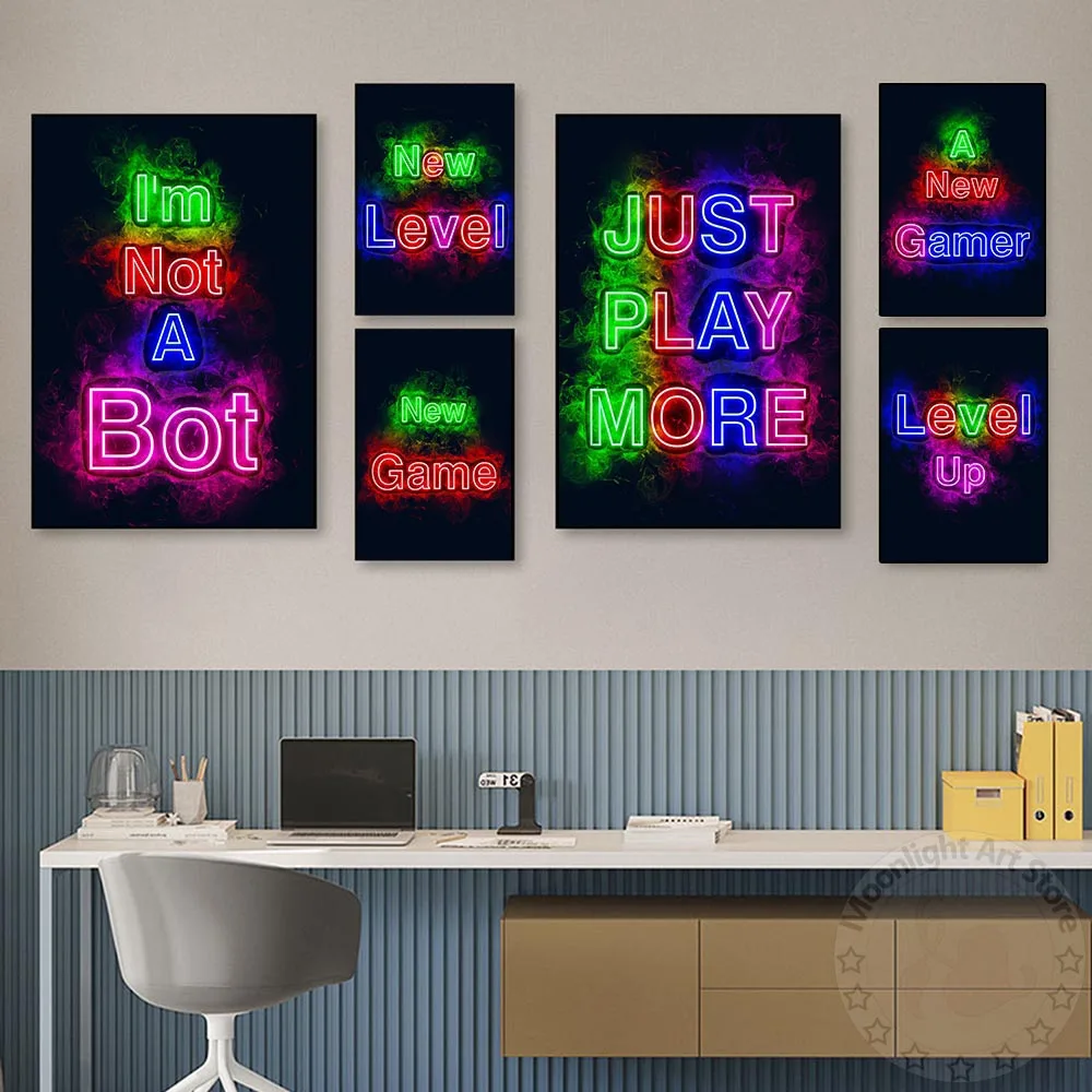 

Neon Game Player Quotes Poster Inspirational Playstation Canvas Painting Prints Gamer Gaming Wall Art Picture Boys Room Decor