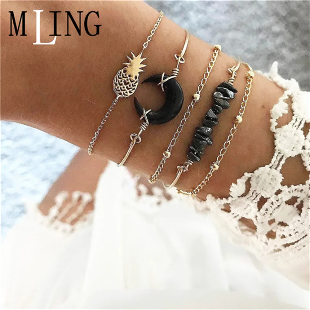 MLING 5 шт./компл. винтажный многослойный браслет из сплава богемный черный