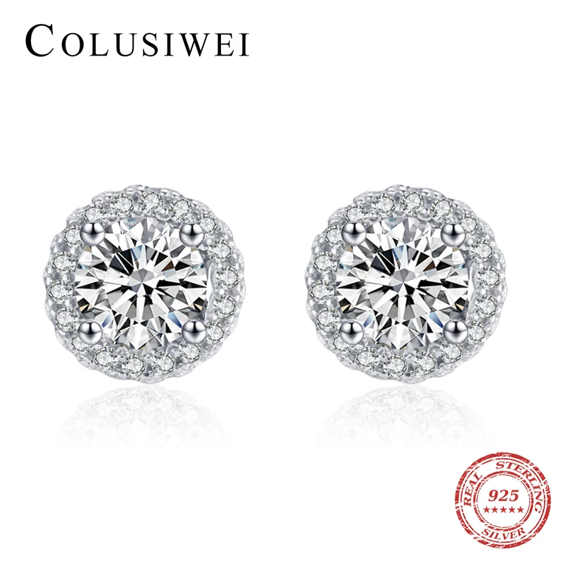 

COLUSIWEI Dazzling AAAA Zirconia 925 Sterling Silver Wedding Engagement Circle Stud Earrings for Women Classic Promise Jewelry