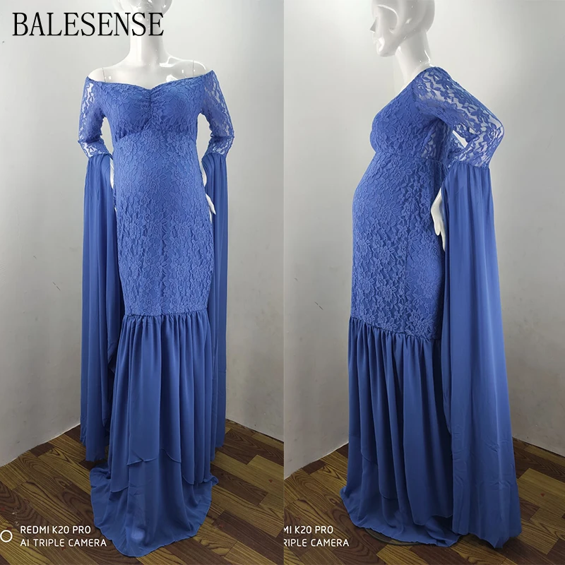 Кружевные шифоновые платья с длинным рукавом для беременных элегантное платье