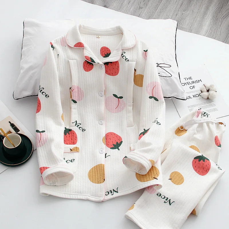 Fdfklak Cotton Maternity Nightwear For Nursing Pajamas Pregnant Pyjama Autumn Winter New Long Sleeve Breastfeeding Nightwear enlarge