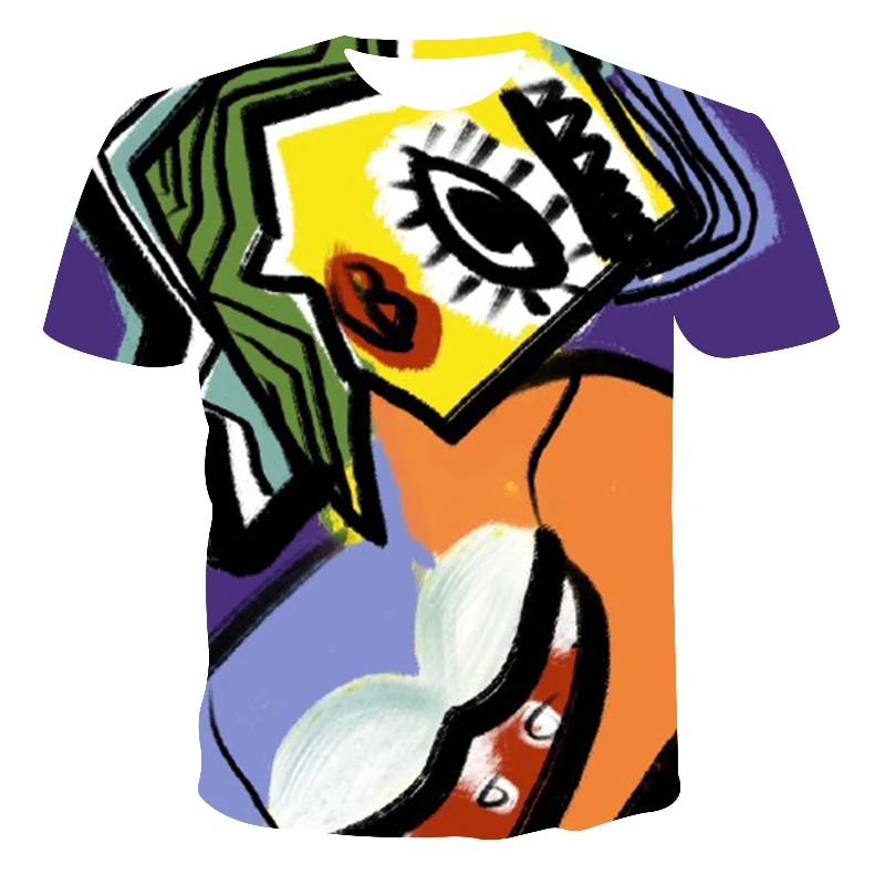 

2021 New Fashion Men's T-Shirt Geometric Patterns Printed Short Sleeve T-shirts Summer Hip Hop Street Style Casual Tops