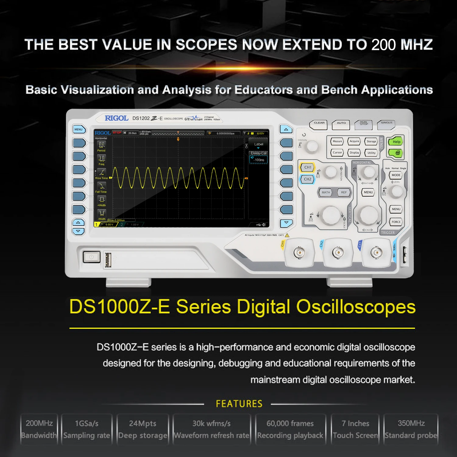 DS1202Z E цифровой осциллограф настольный двухканальный с частотой пропускания 200