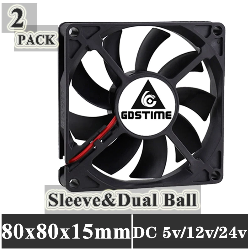 2PCS Gdstime Computer Case Fan 80*80*15mm 80mm 8cm Brushless 24V 12V 5V  8015 Ball/Sleeve Cooling Cooler Fan CPU PC Laptop Fan