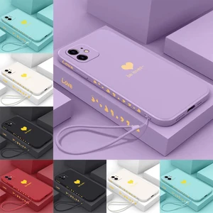 for iphone 13 12 11 pro max xs max xr x 8 7 plus hand lanyard soft silicone cover luxury ultra thin love heart square phone case free global shipping