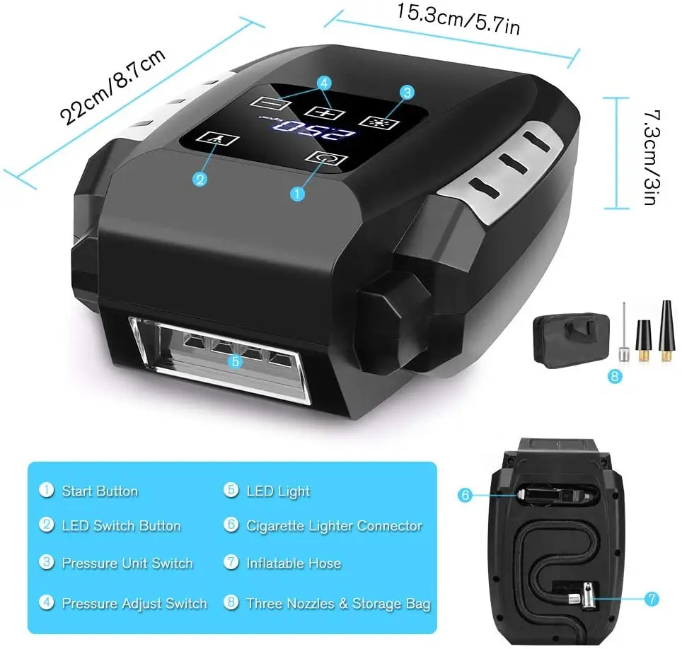 Автомобильный надувной воздушный компрессор сенсорный цифровой насос 12 в 120 Вт