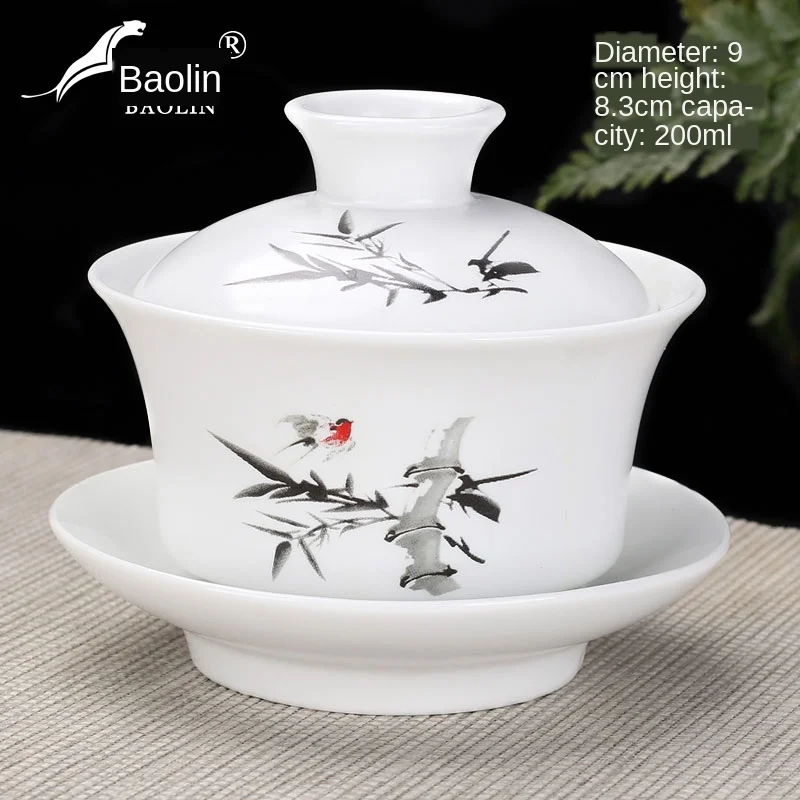 Белая фарфоровая чаша с тремя чашками чайная большой одиночный чайный сервиз