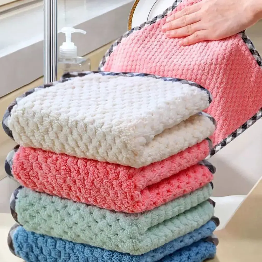 

Coral Fleece Household Cleaning Cloth Kitchen Dish Towel Absorbs Water Oil Free Kitchen Cleaning Tools
