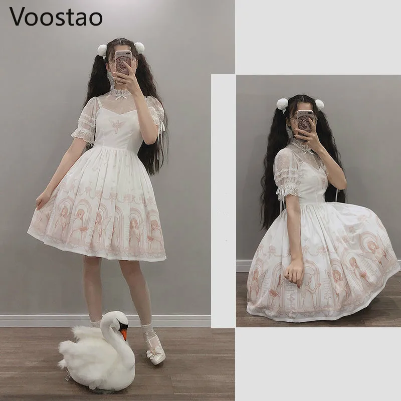 

Japanese Gothic Lolita Jsk Black Dress Women Harajuku Street Fashion Sleeveless Soft Sister Cute Dress Girls White Punk Dresses