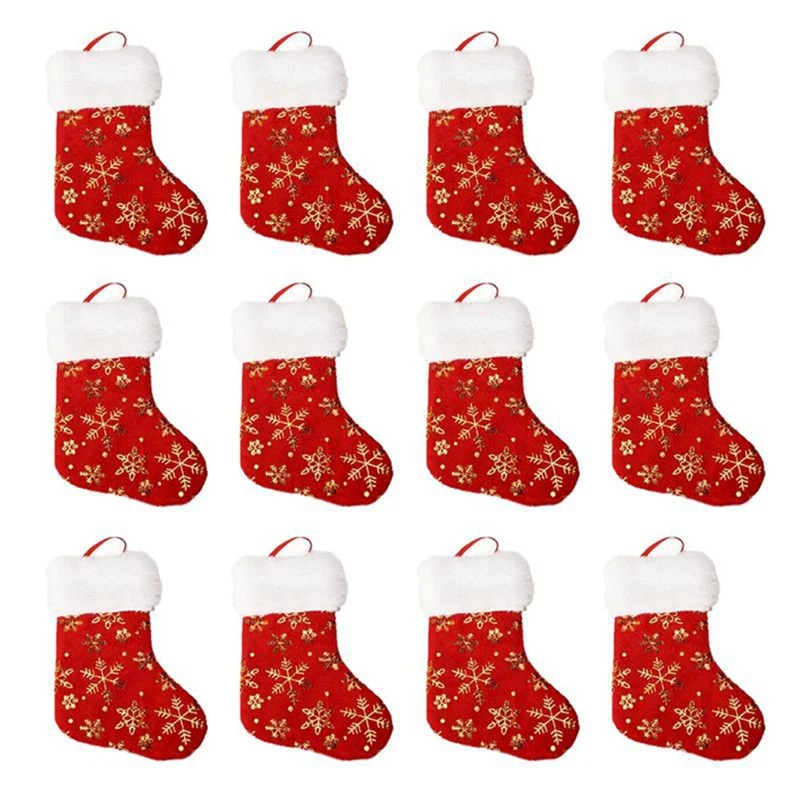

12 шт 7 дюймов в виде рождественских чулков конфетная Подарочная сумка носки со снежинками подвесная Рождественская елка